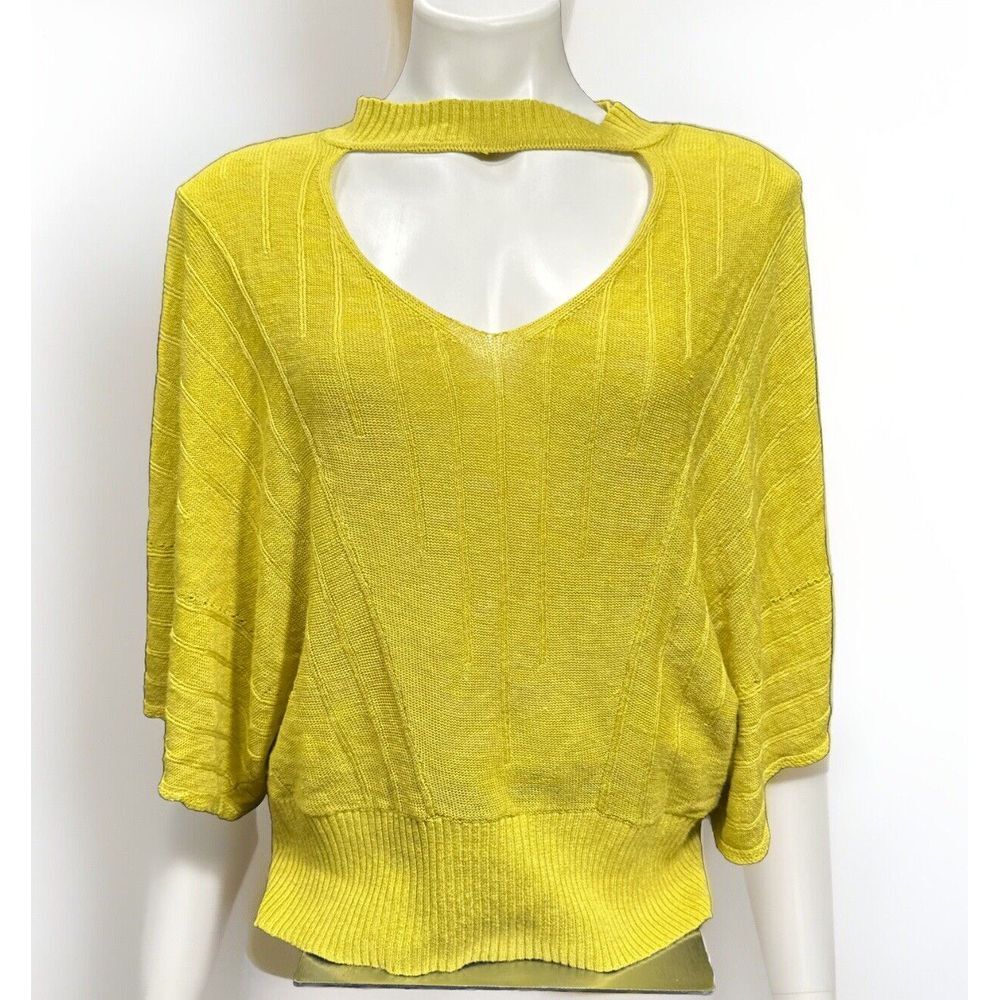 Knitted & Knotted Sweater Womens Medium Green Cutout Neck Bell Sleeve Boho